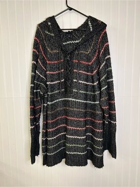 torrid Black Striped Hooded Sweater with Lace-Up Neck Size 5